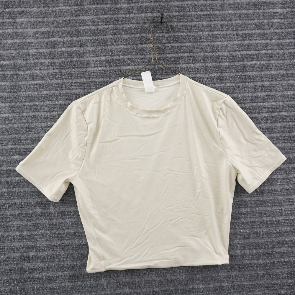 Lululemon Athletic Top Womens M Cream Short Sleeve Cropped Slim Fit